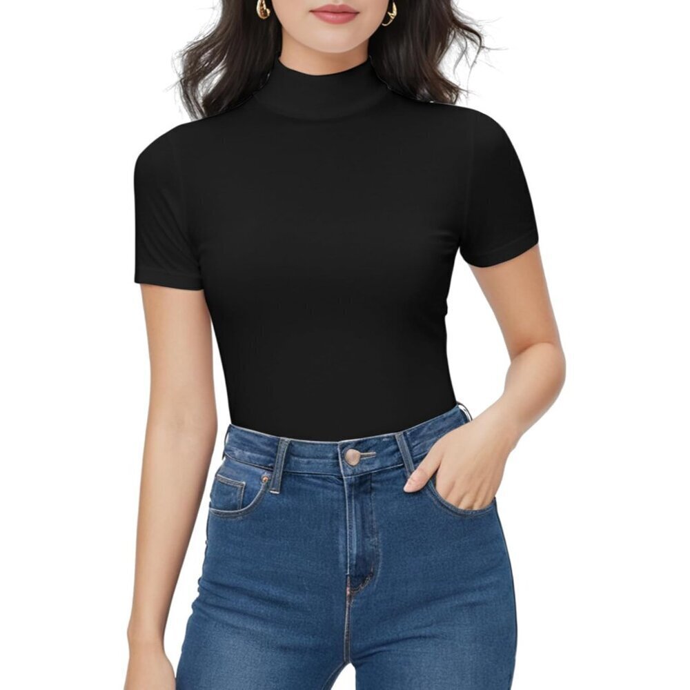 Women’s Short Sleeve Mock Turtleneck Top Floral Print Office Casual